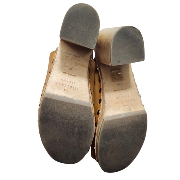 Sezane Dakota High Clogs in Terracotta Red Wooden Heels Buckle Chunky Platform - Picture 11 of 14